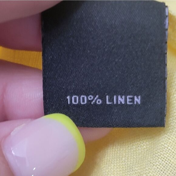 Investments 100% Linen V Neck Button Down Shirt 3/4 Sleeve Yellow Lagenlook XL - Picture 7 of 8